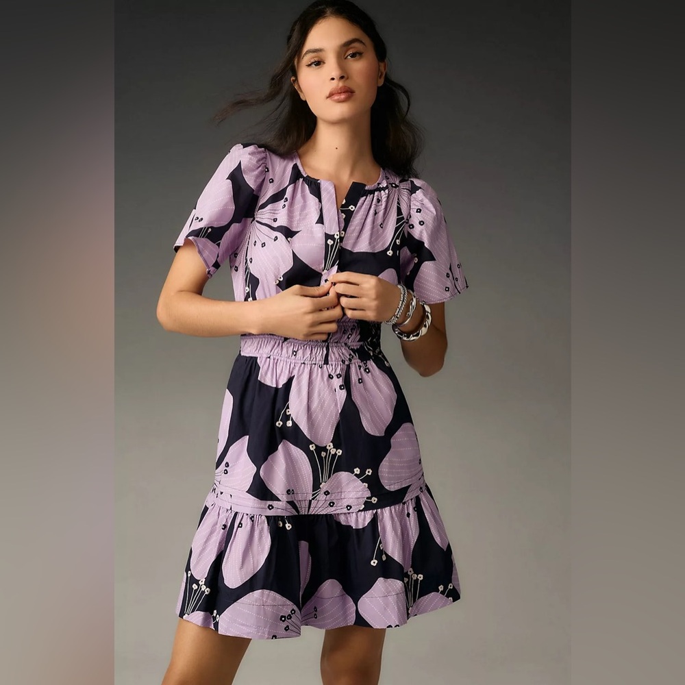 Anthropologie Purple Ruffled Tiered Mini Dress